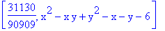 [31130/90909, x^2-x*y+y^2-x-y-6]